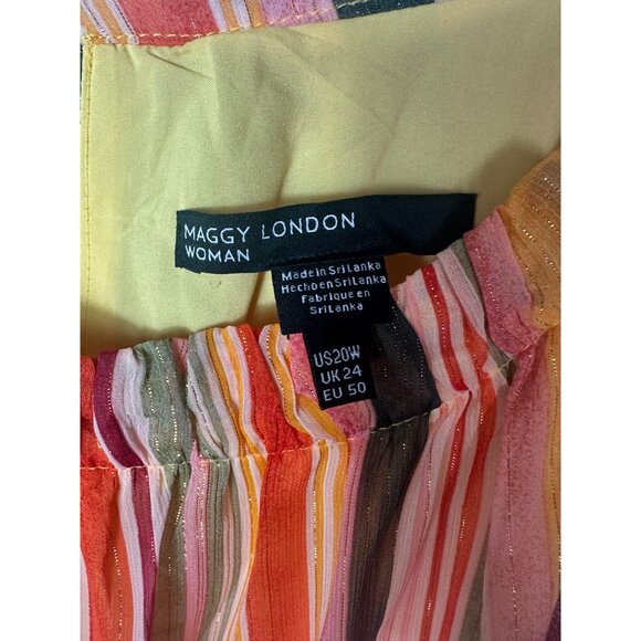 NWT Maggy London 20W Irregular Stripe Printed Halter Maxi Spaghetti Waist Tie - Picture 7 of 9